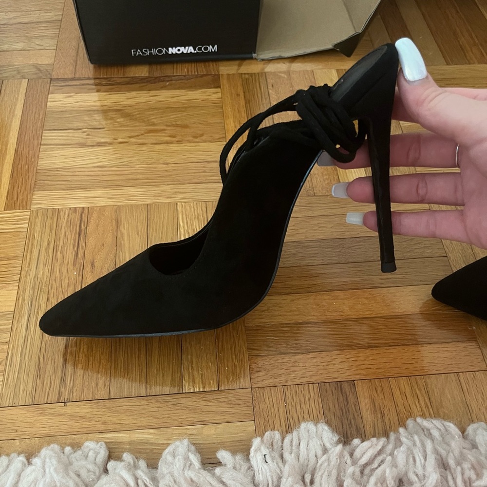 Black Closed Toe Laced Up Heels